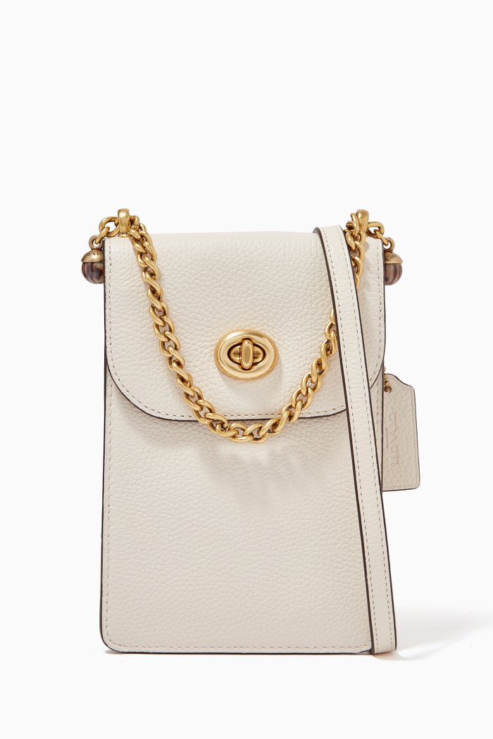 Liv Phone Crossbody Bag in Pebble Leather, White