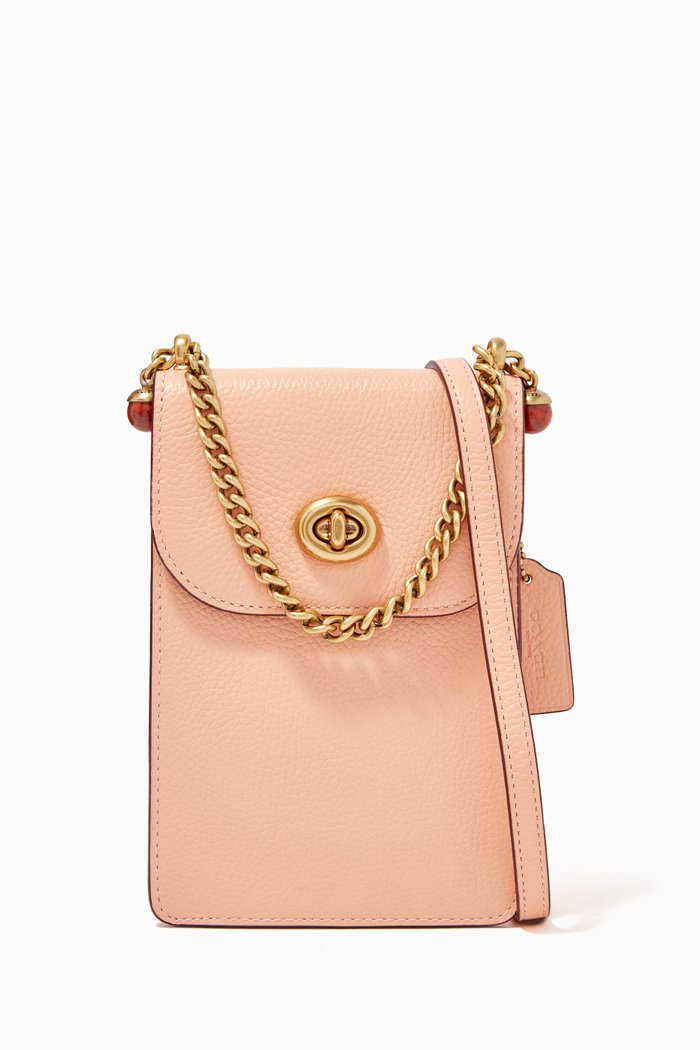 

Liv Phone Crossbody Bag in Pebble Leather, Pink