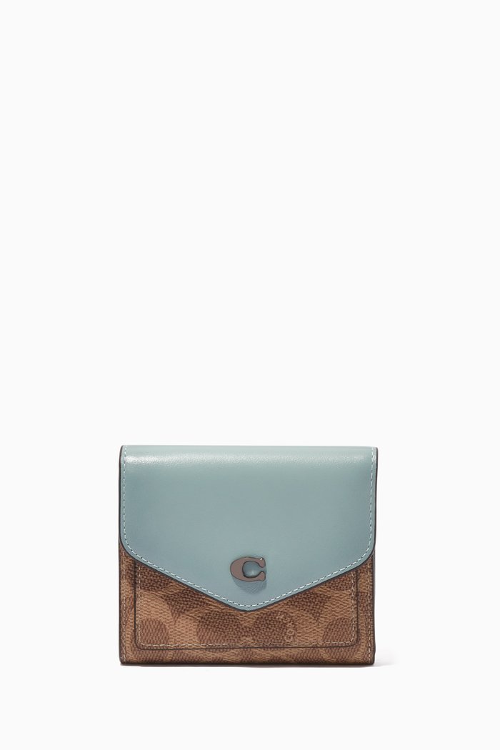 

Small Wyn Wallet in Colour-block Signature Canvas & Leather, Neutral