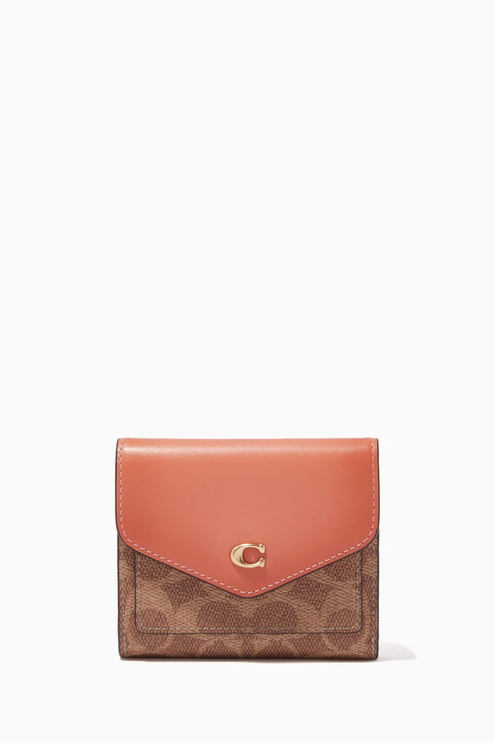 

Small Wyn Wallet in Colour-block Signature Canvas & Leather, Neutral
