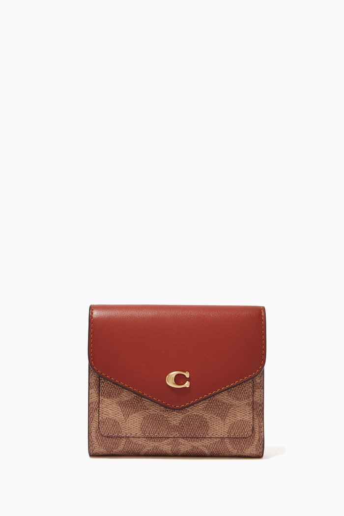 

Small Wyn Wallet in Colour-block Signature Canvas & Leather, Brown