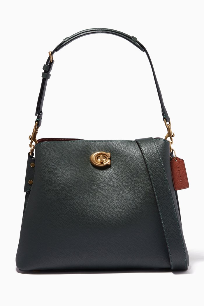 

Willow Shoulder Bag in Pebbled Leather, Green
