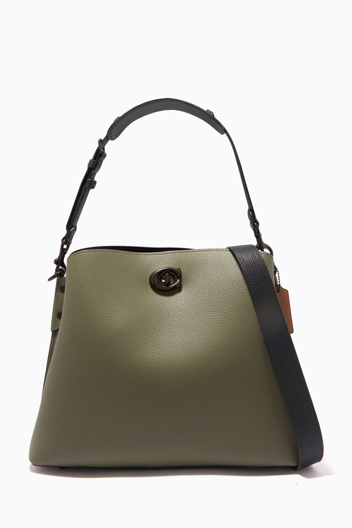 

Willow Shoulder Bag in Pebbled Leather, Green