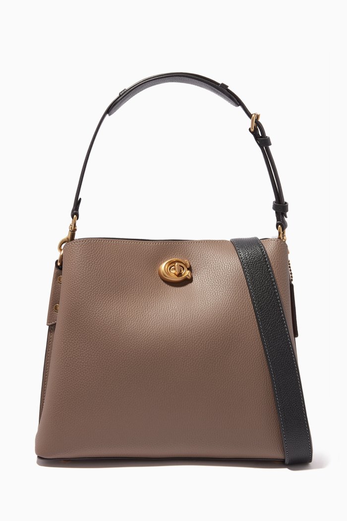 

Willow Shoulder Bag in Pebbled Leather, Grey
