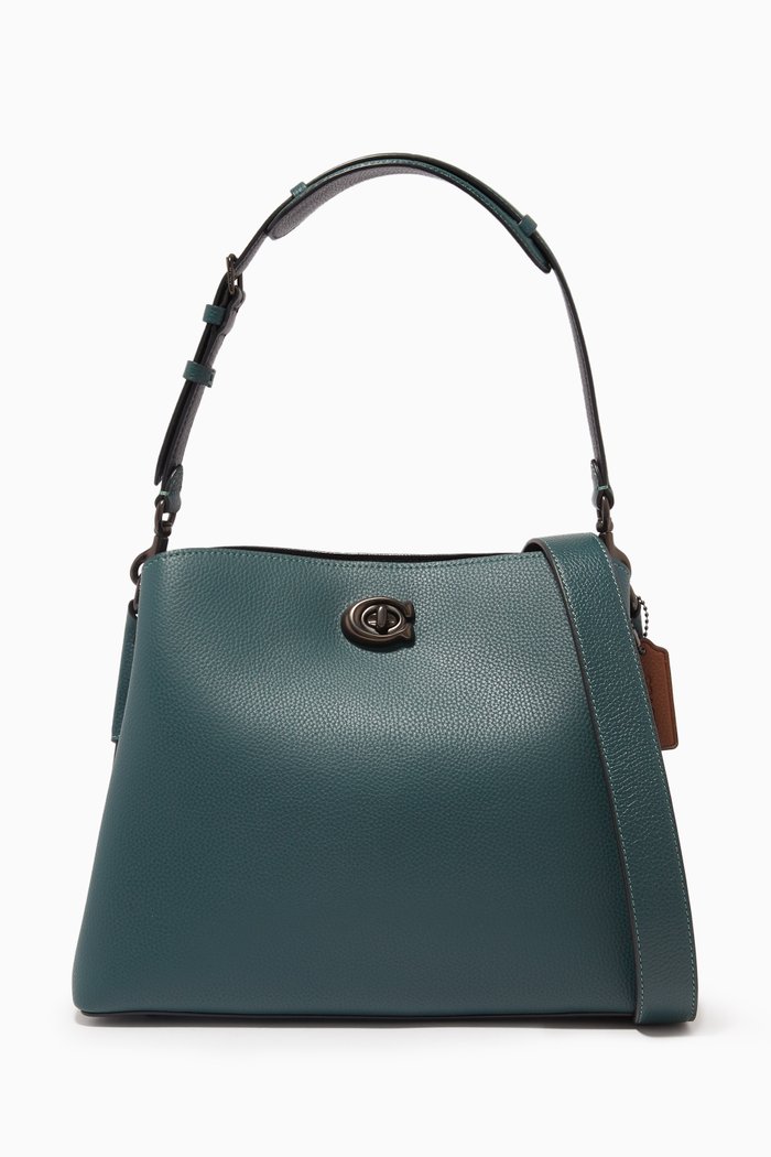 

Willow Shoulder Bag in Pebbled Leather, Green