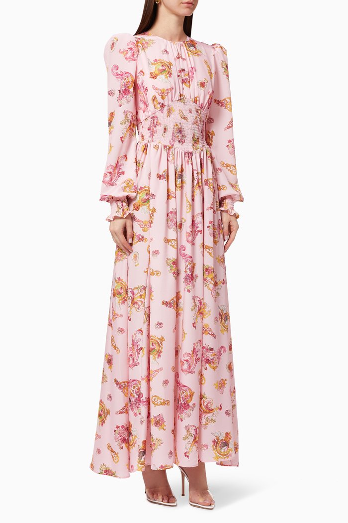 

Lady Smocked Dress with Rococo Print, Pink