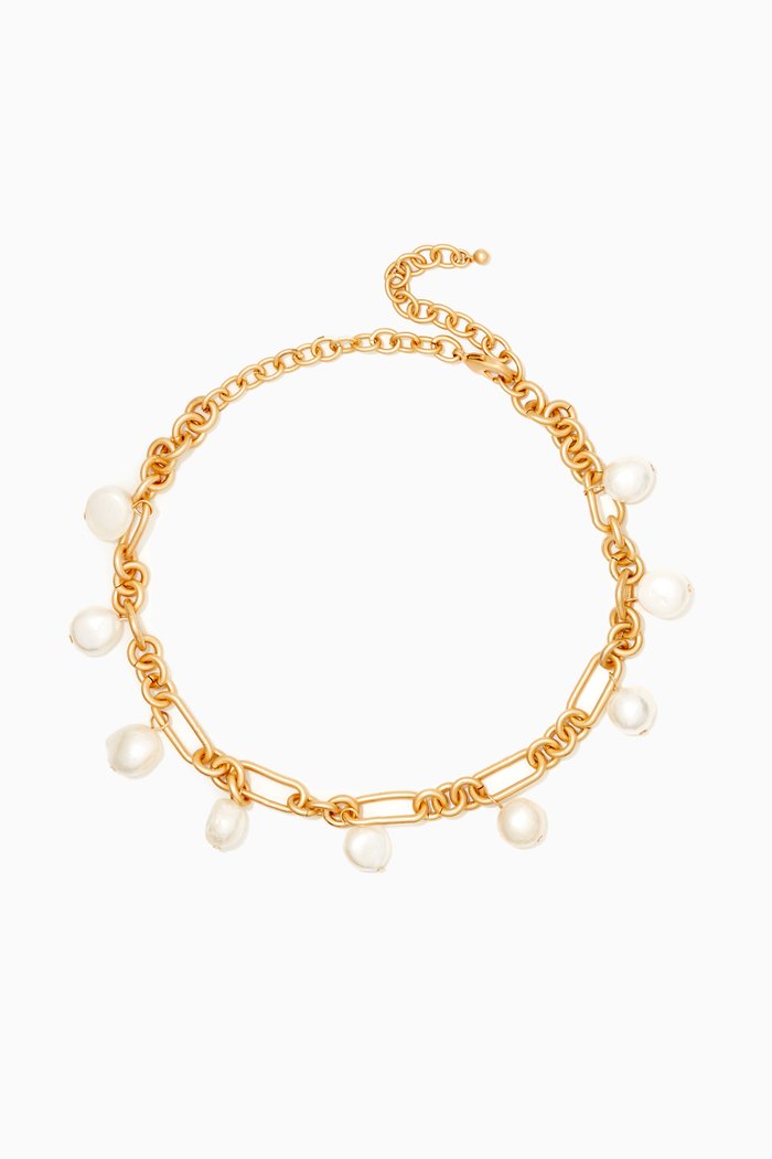 

Anna Pearl Necklace in Brass, White