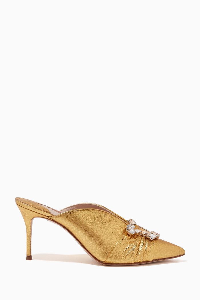 

Margaux 85 Mules in Metallic Crackle Leather, Gold