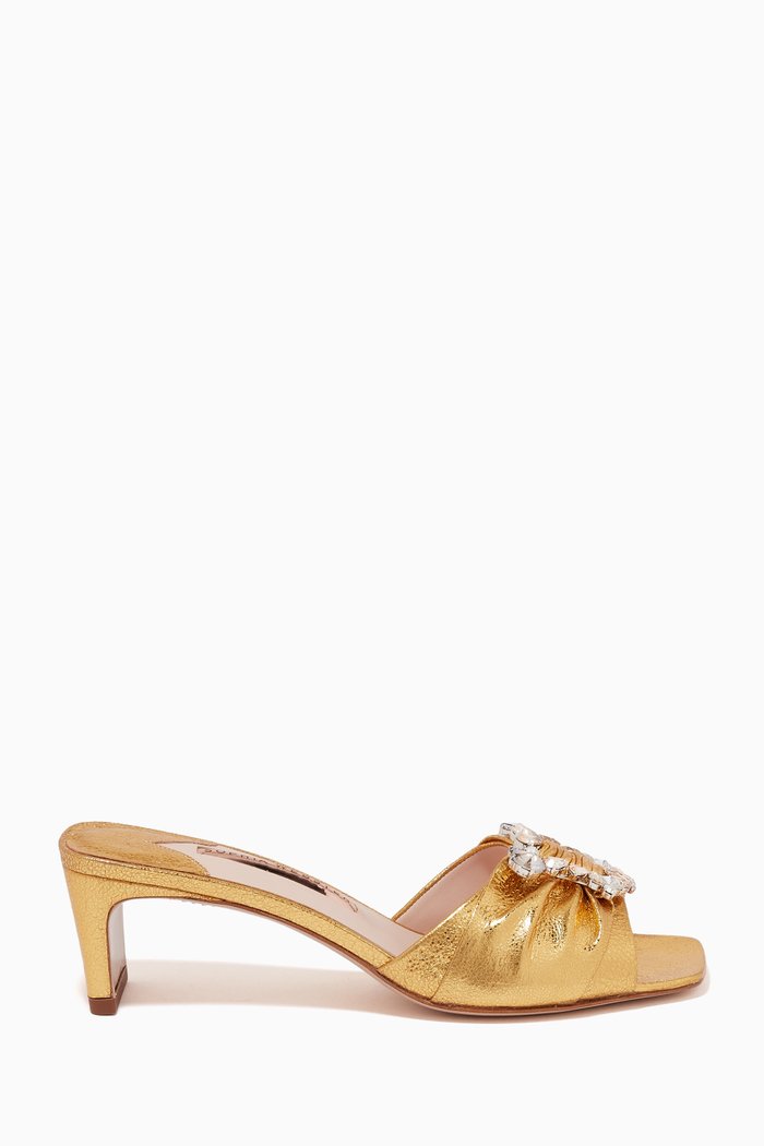

Margaux 50 Mules in Metallic Crackle Leather, Gold