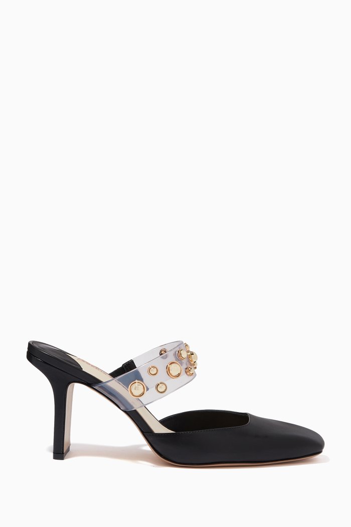 

Dina 85 Mules in Leather & Plexi, Black