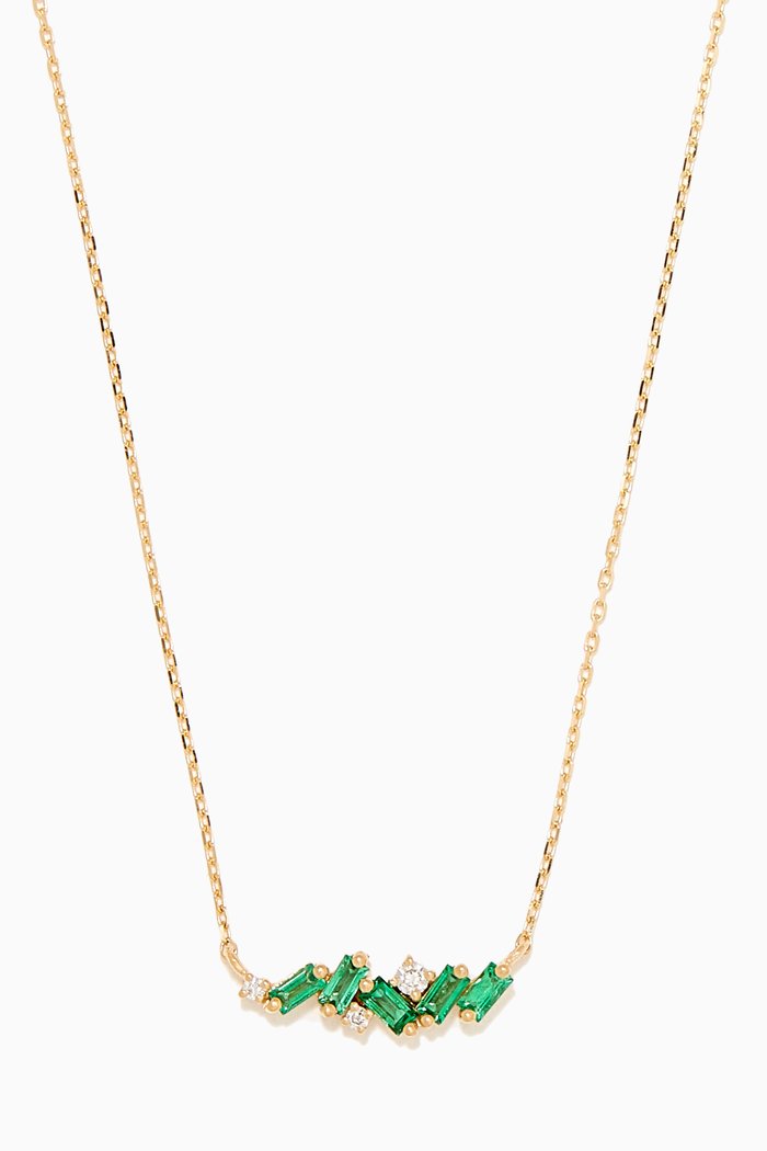 

Fireworks Emerald & Diamond Bar Necklace in 18kt Yellow Gold