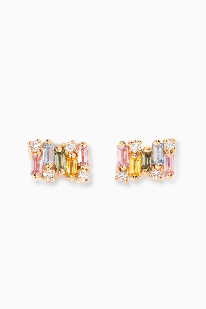 

Pastel Fireworks Sapphire & Diamond Stud Earrings in 18kt Yellow Gold