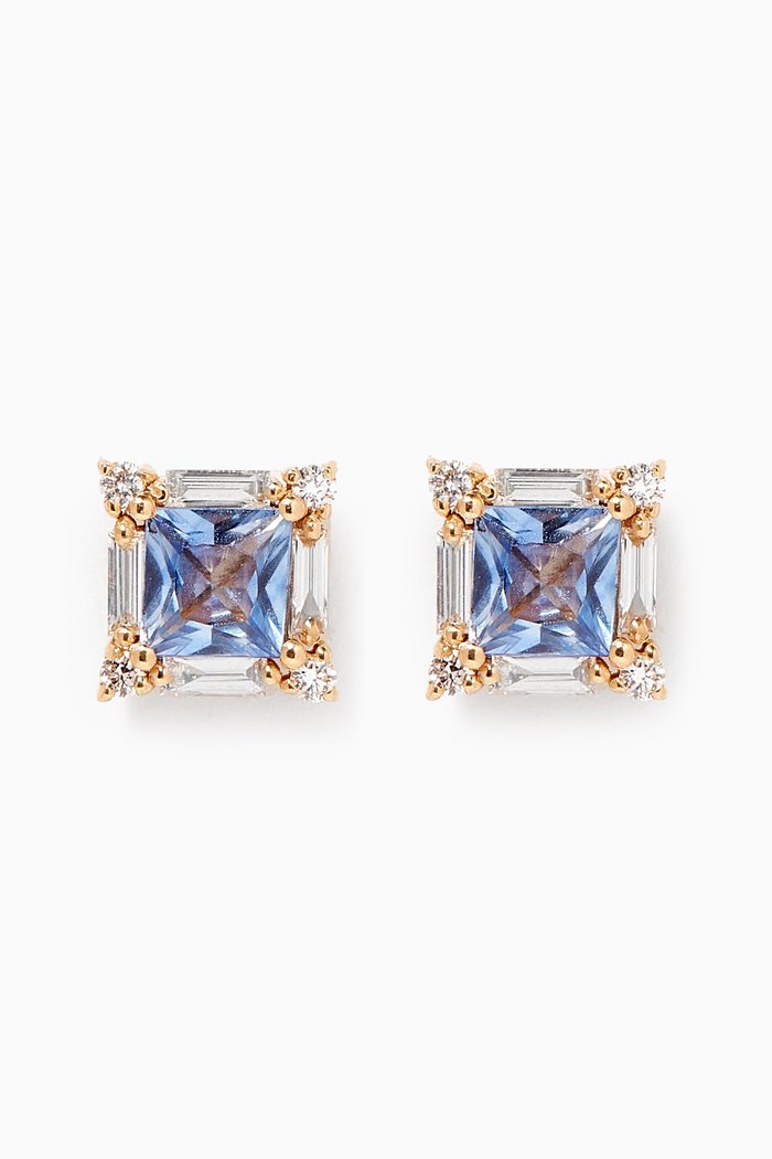 

Princess Sapphire & Diamond Stud Earrings in 18kt Yellow Gold