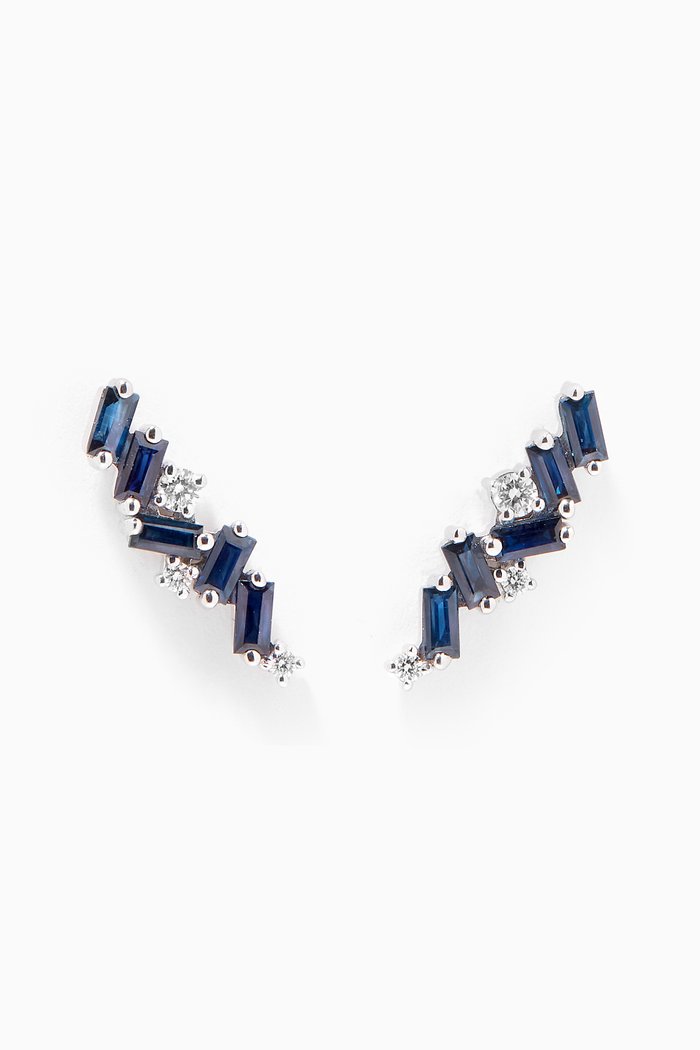 

Fireworks Zigzag Sapphire & Diamond Stud Earrings in 18kt White Gold, Silver