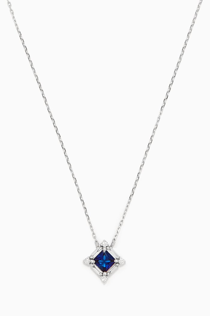 

Princess Sapphire & Diamond Necklace in 18kt White Gold, Silver