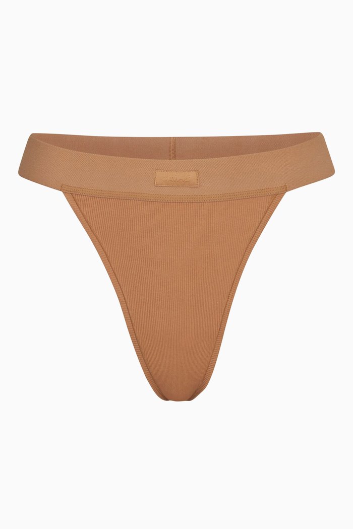 

Cotton Rib Thong, Brown