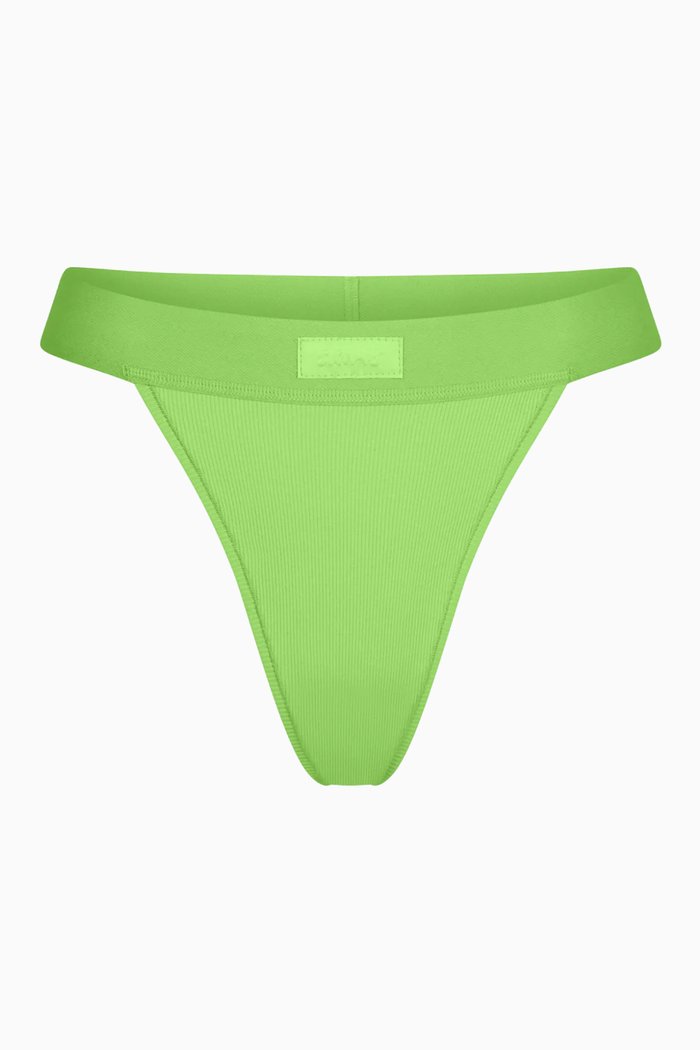 

Ribbed Logo Thong in Stretch-cotton, Green