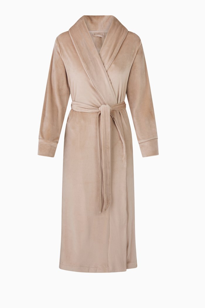 Velour Fleece Long Robe, Neutral