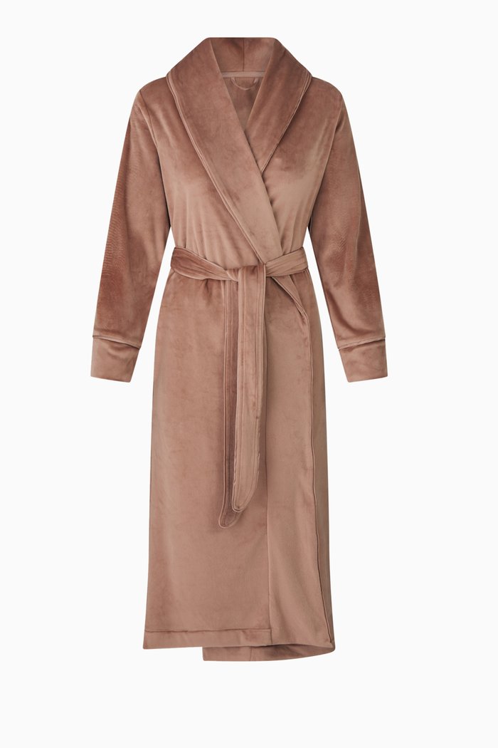 Velour Fleece Long Robe, Brown