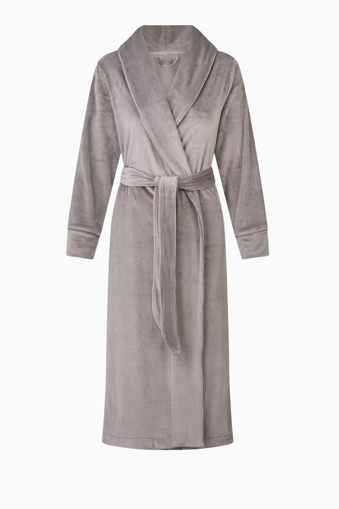 Velour Fleece Long Robe, Grey