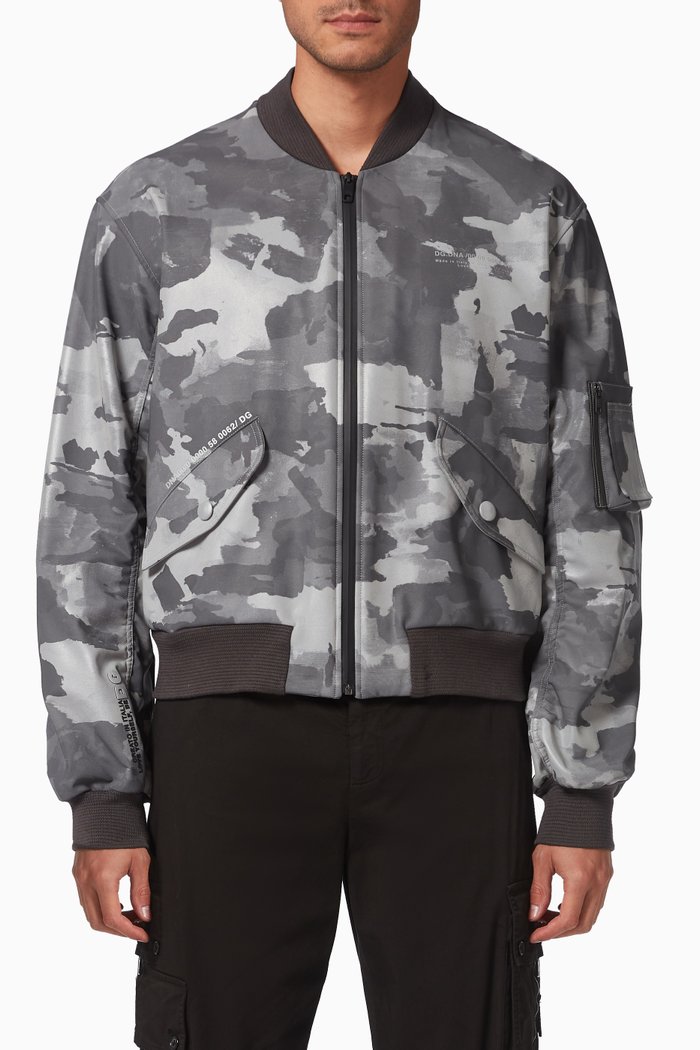 Reflective Jacket with 3D Logo in Camouflage-print Cotton, Grey