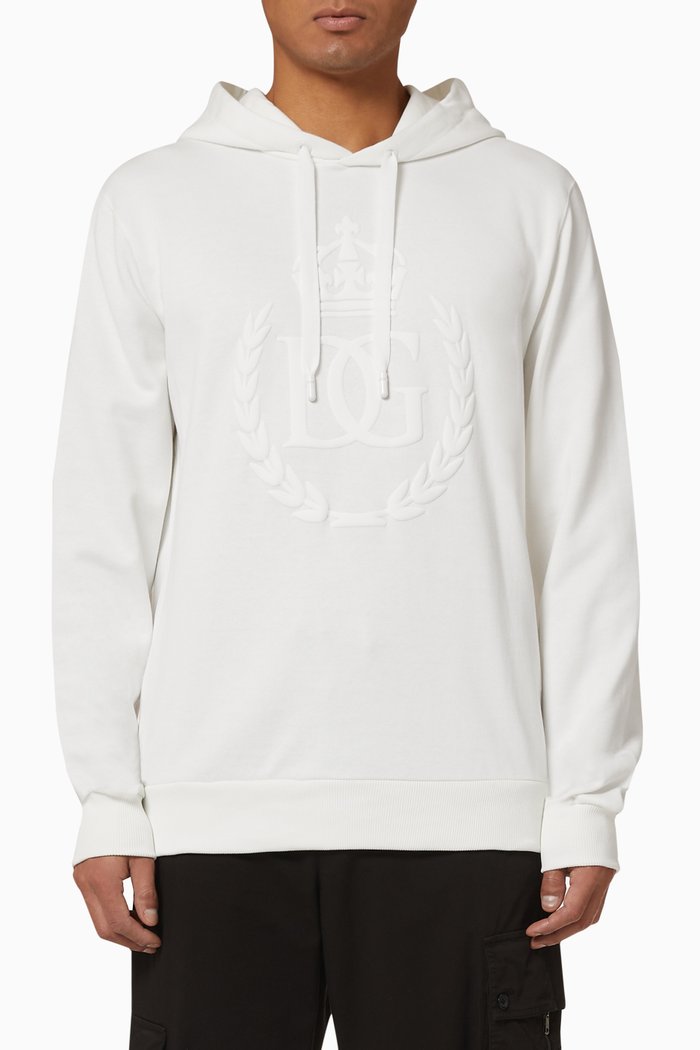 

Cotton Jersey Hoodie with DG Embroidery, White