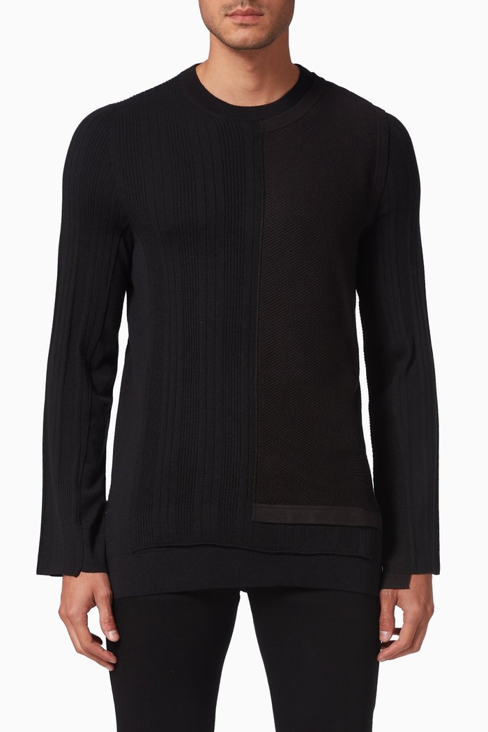 

Round-neck Sweater in Cotton Mix Knits, Black