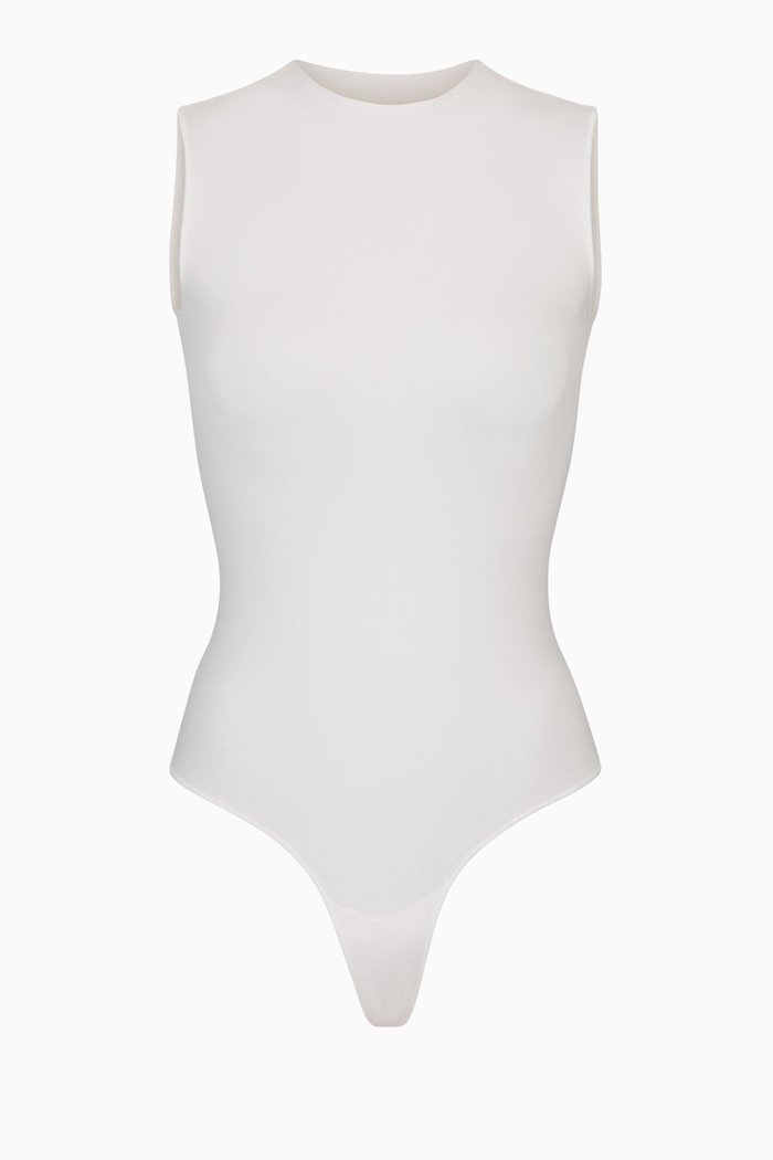 

Essential Crew Neck Thong Bodysuit, White