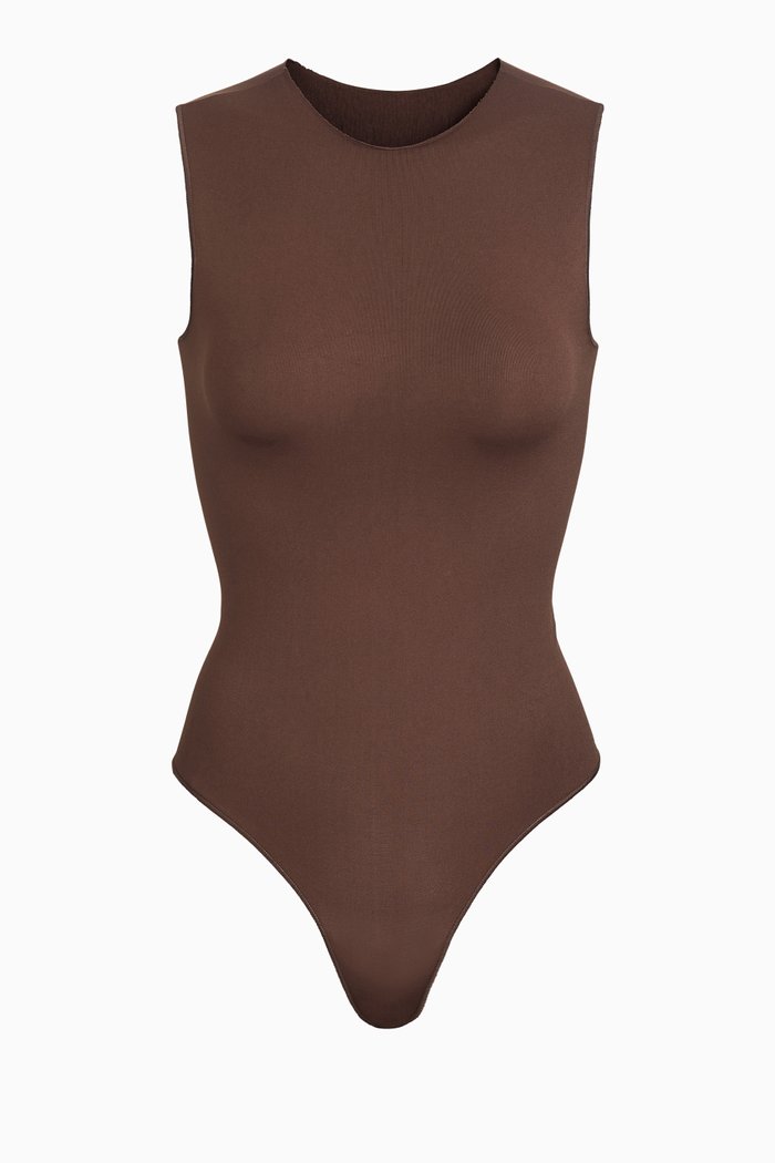 

Essential Crew Neck Thong Bodysuit, Brown