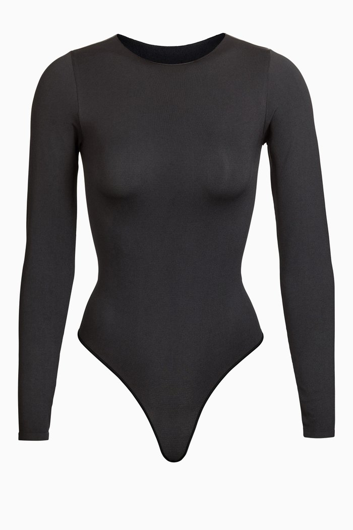 

Essential Crew Neck Thong Bodysuit, Black