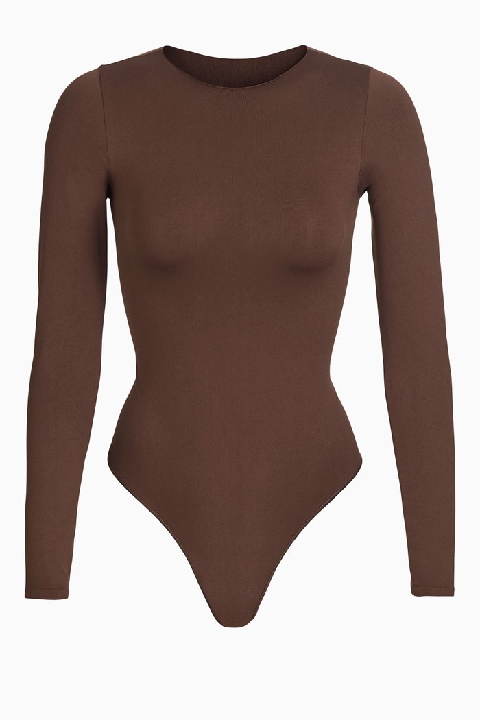 

Essential Crew Neck Thong Bodysuit, Brown