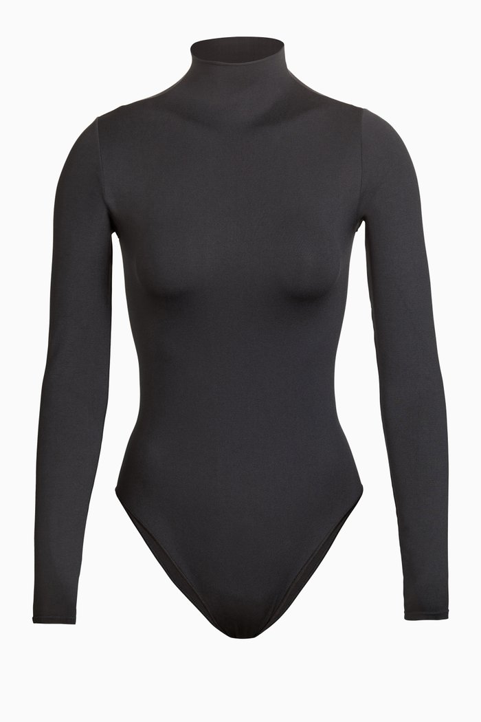 

Essential Mock Neck Long Sleeve Bodysuit, Black