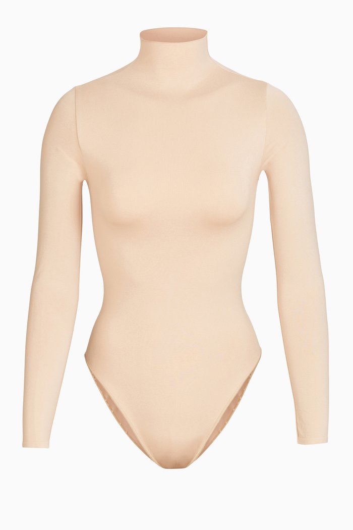 

Essential Mock Neck Long Sleeve Bodysuit, Brown