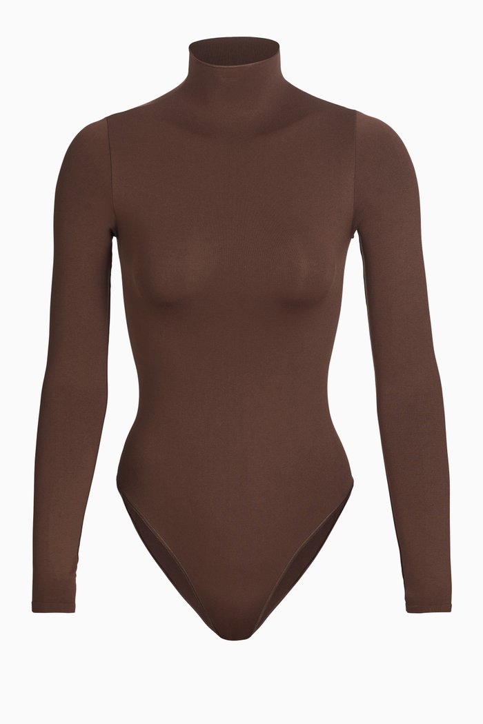 

Essential Mock Neck Long Sleeve Bodysuit, Brown