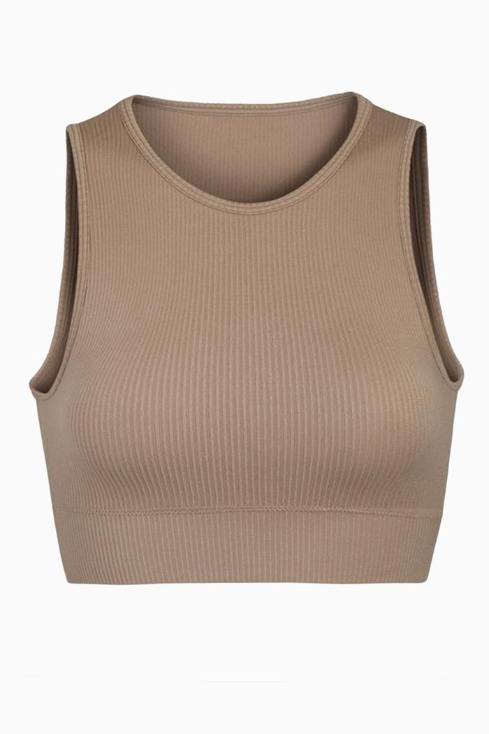 

Stretch Rib High Neck Bra, Brown