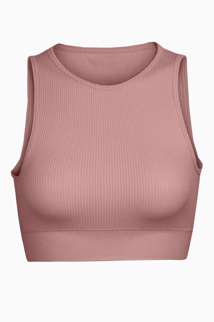 

Stretch Rib High Neck Bra, Brown