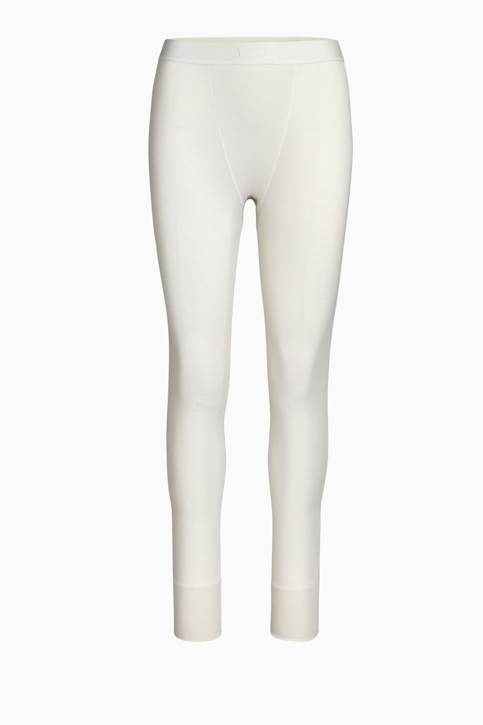 

Cotton Rib Thermal Leggings, White