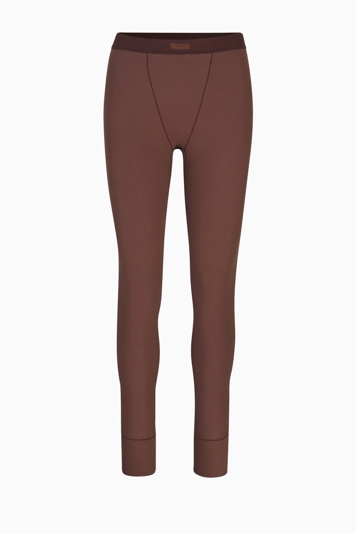 

Cotton Rib Thermal Leggings, Brown