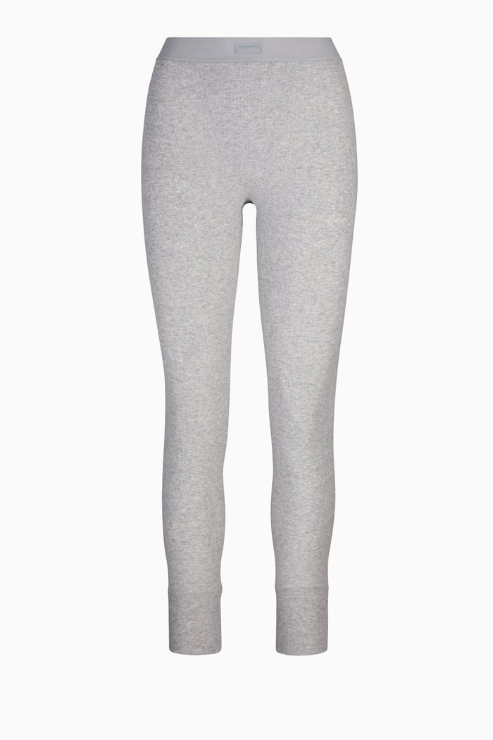 

Cotton Rib Thermal Leggings, Grey