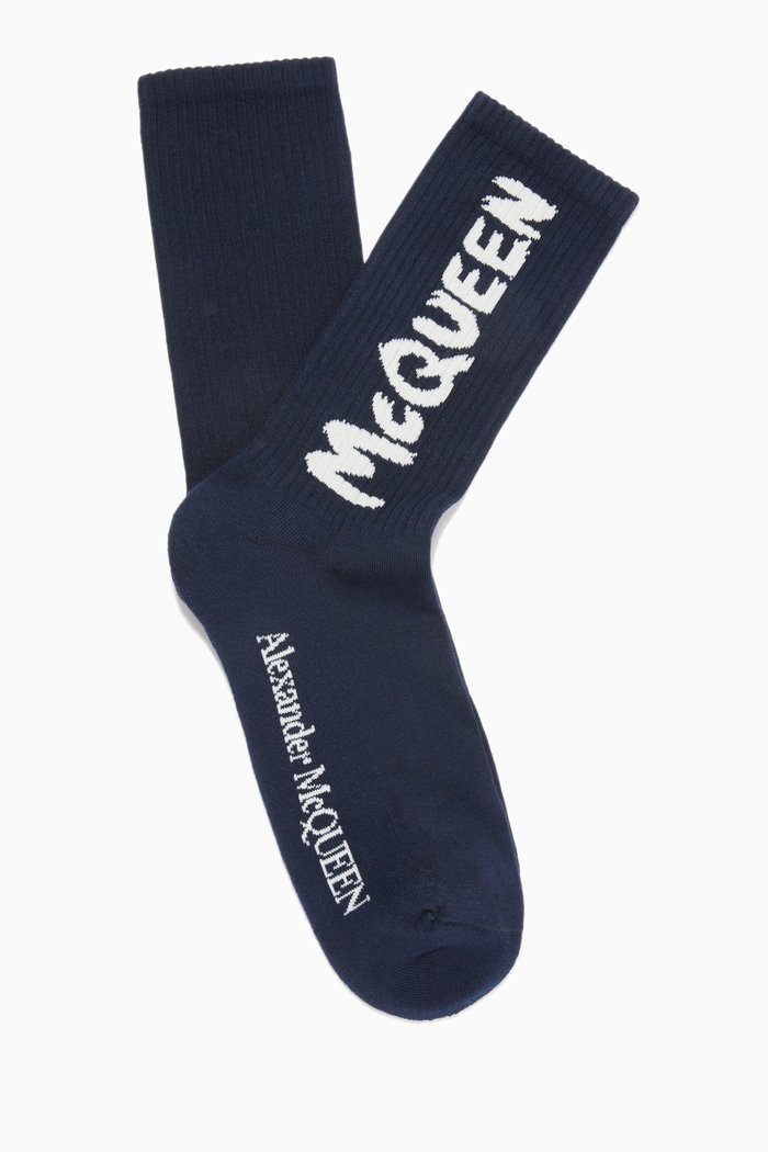 

McQueen Graffiti Socks in Cotton Blend, Blue