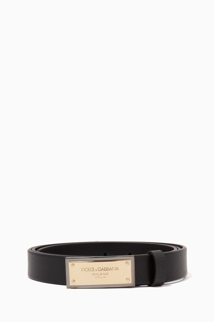 

Branded Buckle Belt in Tumbled Leather, Black
