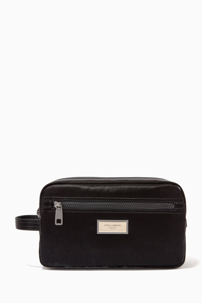 

Logo Plaque Wash Bag in Techno Nylon, Black