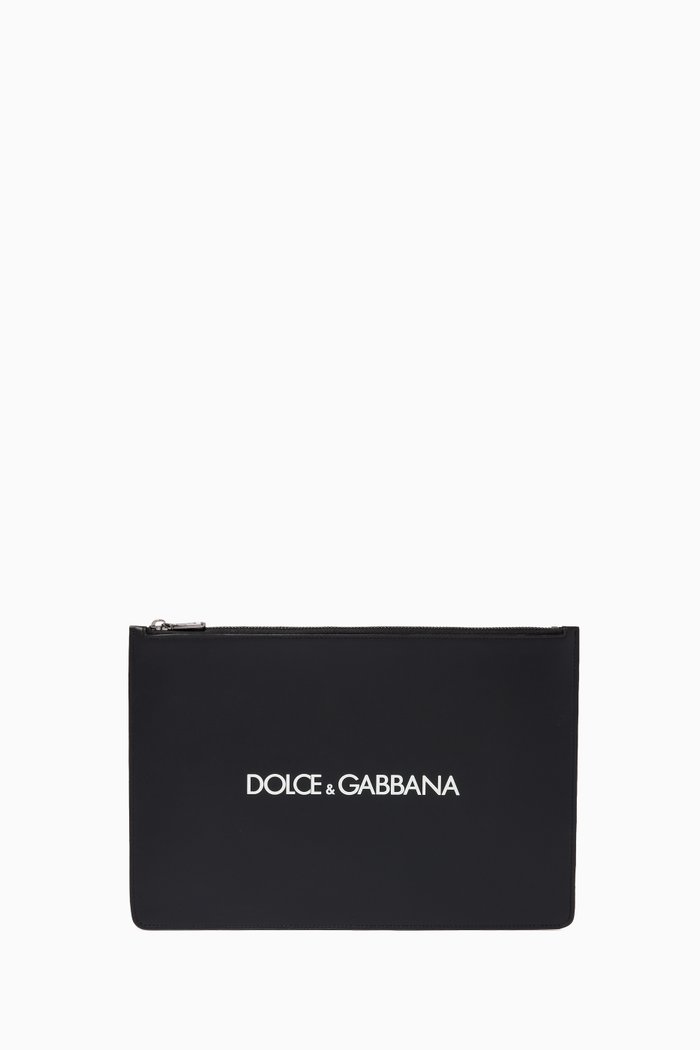 

Logo Clutch in Leather, Black