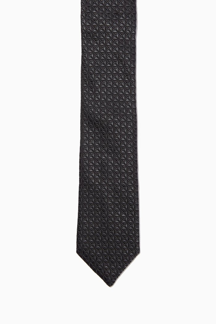 Jacquard Geometric Tie in Silk, Black