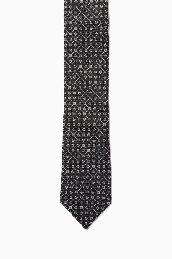 

Jacquard Geometric Tie in Silk, Black