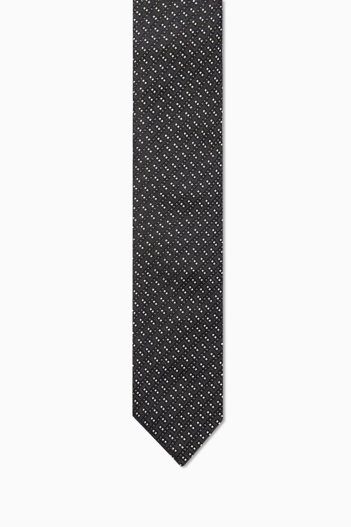 

Jacquard Geometric Tie in Silk, Black