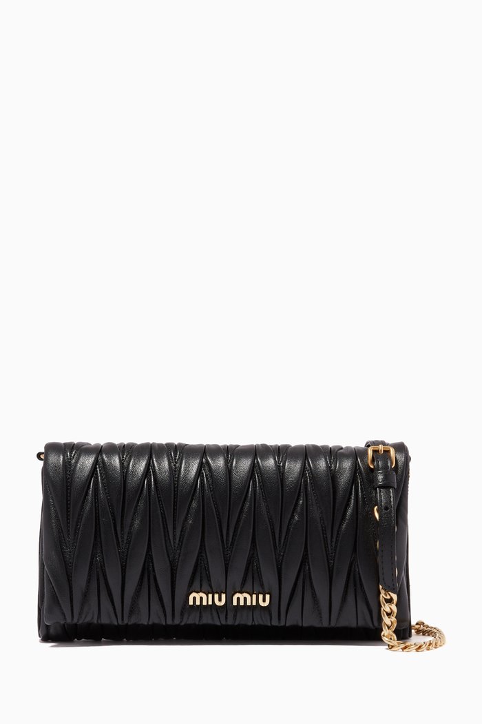 Shoulder Bag in Matelassé Leather, Black