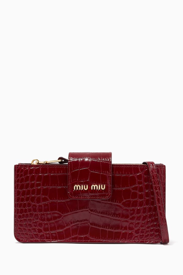 

Mini Shoulder Bag in Crocodile-Embossed Leather, Burgundy