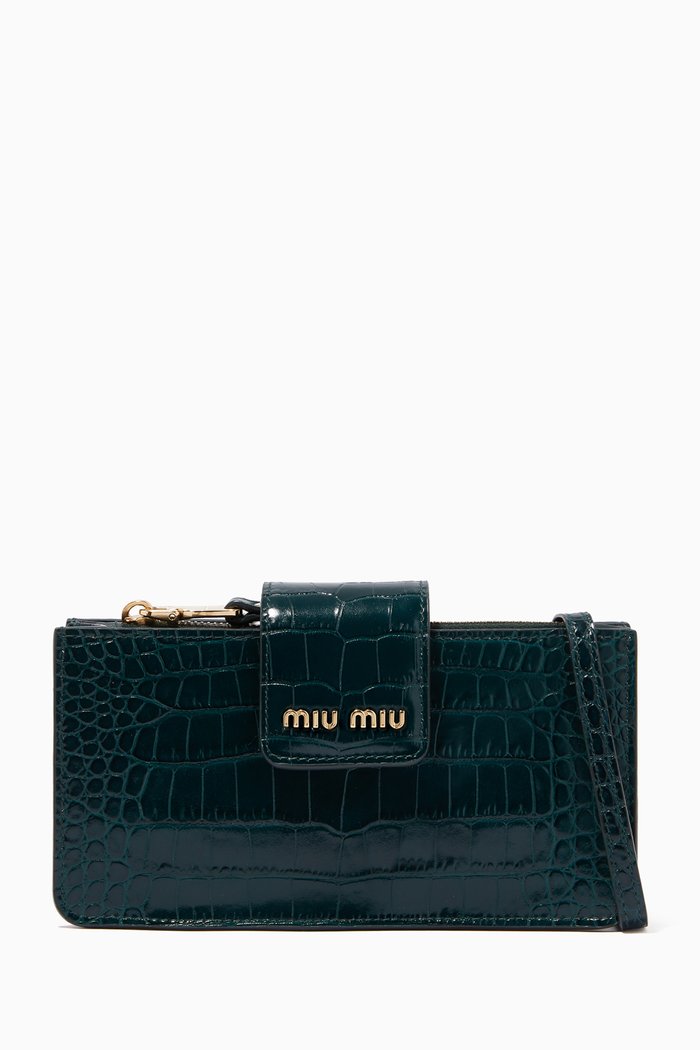 

Mini Shoulder Bag in Crocodile-Embossed Leather, Green