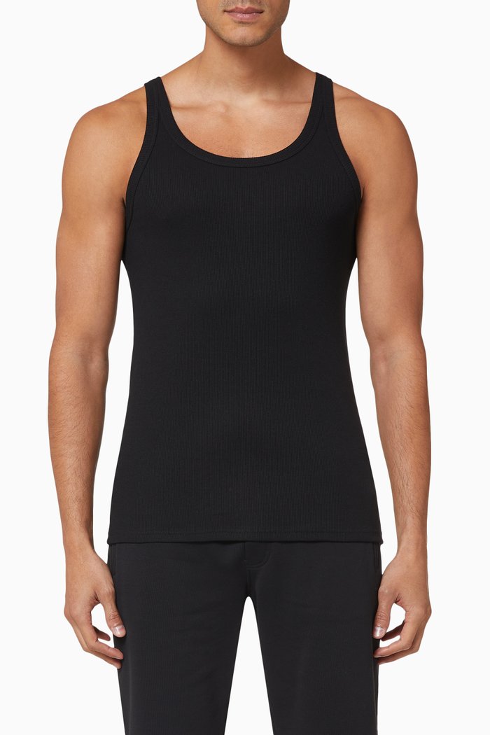 Sicily Ribbed Cotton Marcello Tank Top, Black